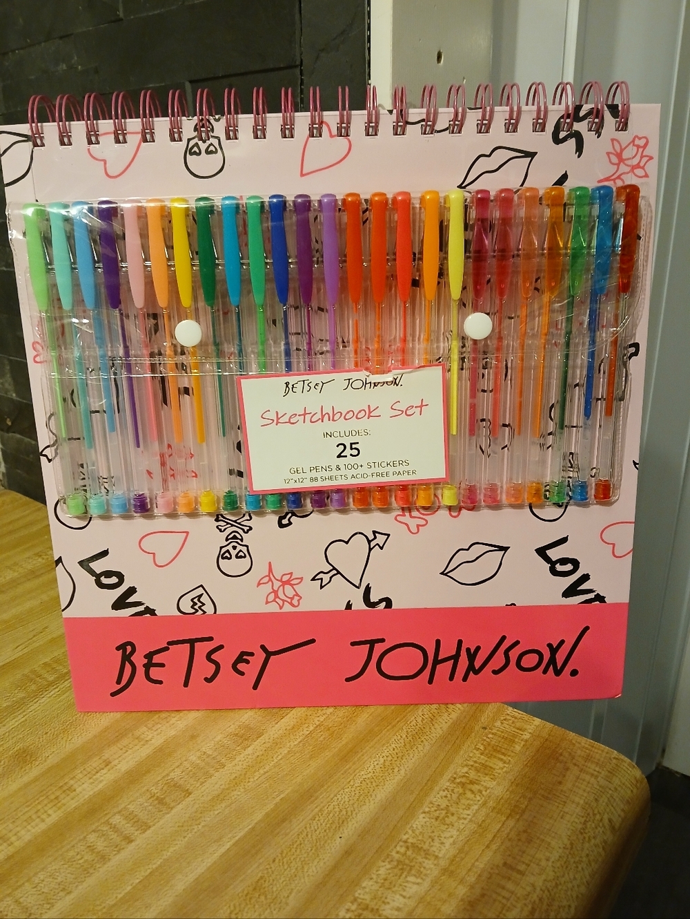 Betsey Johnson Pink Sketchbook Set with 25 Color Gel Pens